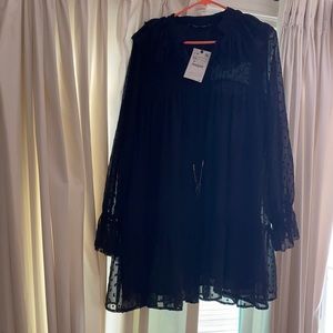 NWT Zara Swiss dot black babydoll dress